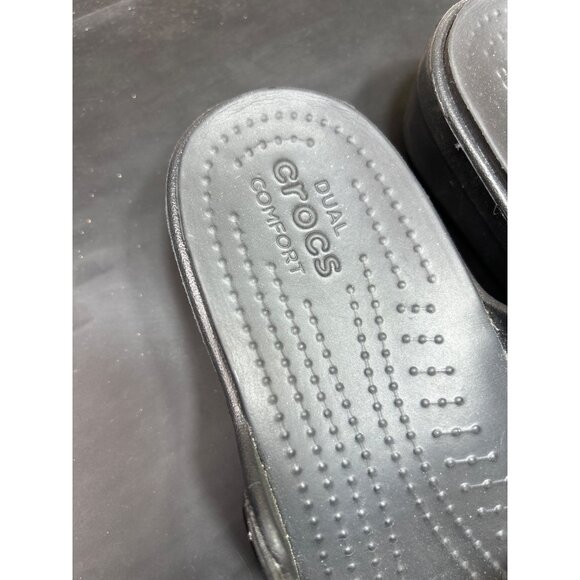 Womens Crocs Wedge Sandals Metallic Circle Detail Black Dual Comfort Size 11 - Picture 4 of 8